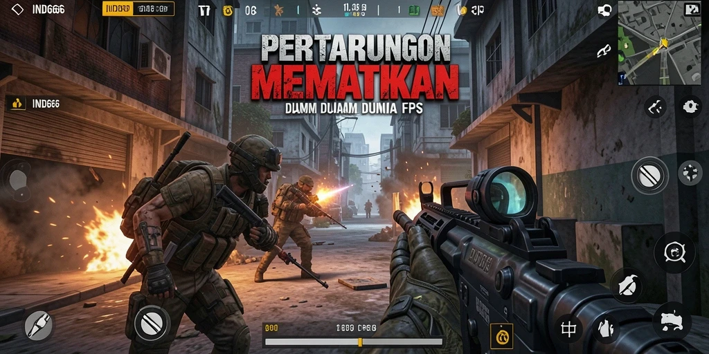 Screenshot menunjukkan aksi seru dalam pertempuran FPS.
