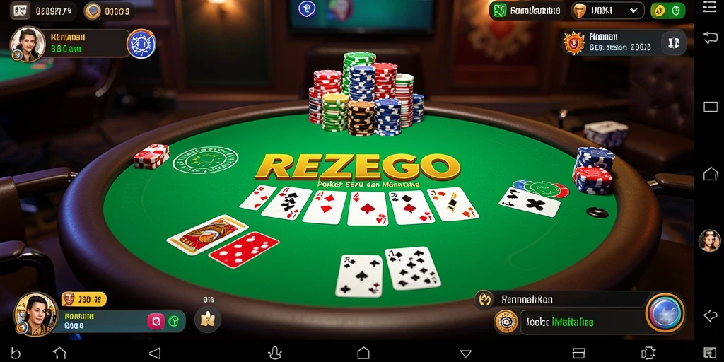 Tampilan gameplay Poker yang seru dan kompetitif dalam REZEGO.