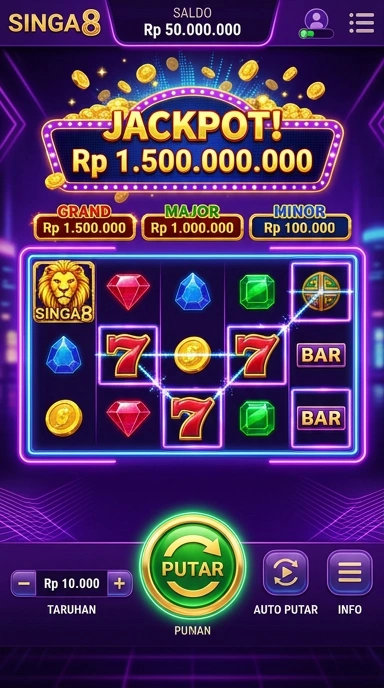 Tampilan utama aplikasi singa8 yang menarik.